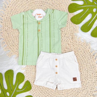 Conj. Camiseta Sunshine e Bermuda - Verde e Areia